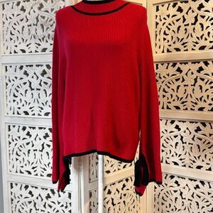 NWT Max Edition Vibrant Red Sweater with Bell Sleeves and Black Accents Sz L